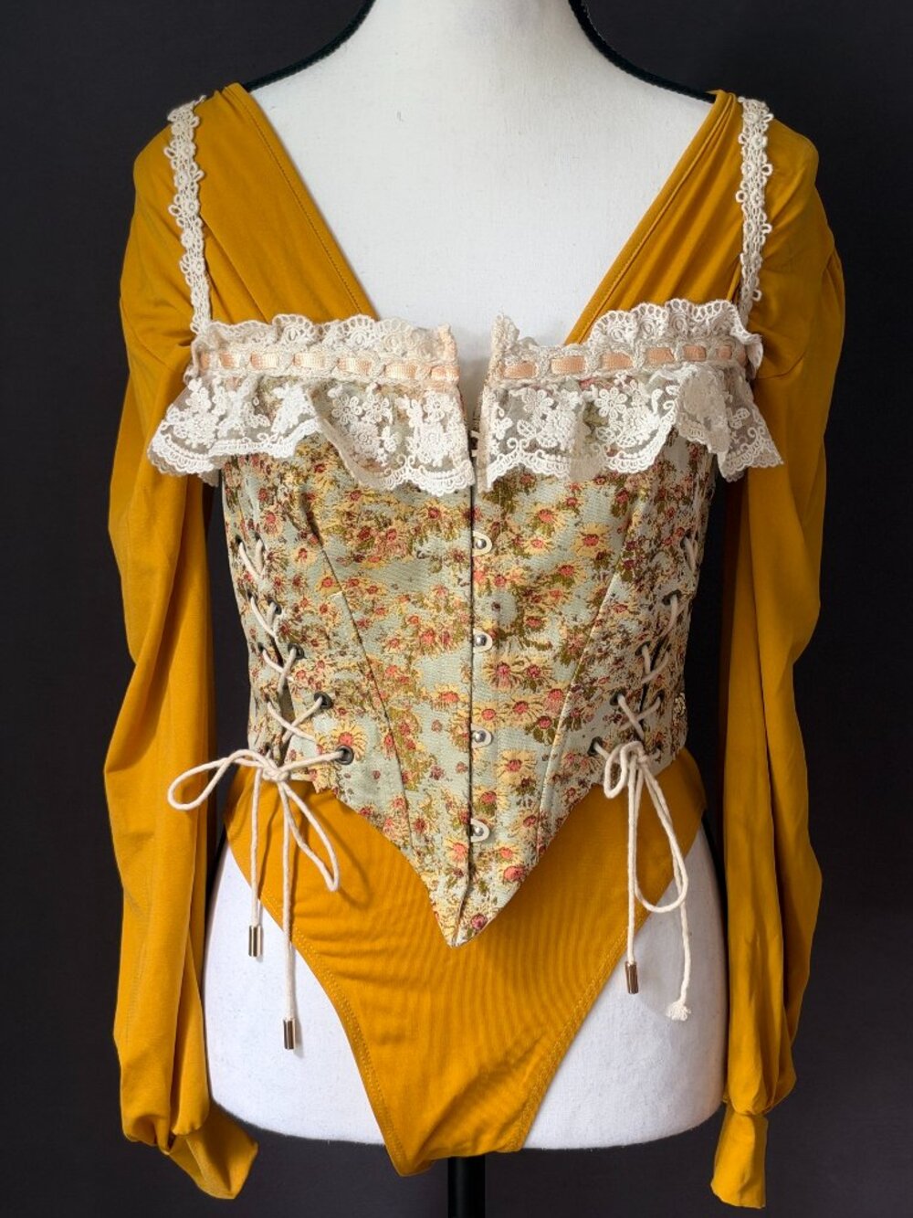 Lacemade Van Gogh Sunflower Corset + SHEIN Mustard Bodysuit Costume Set M/M